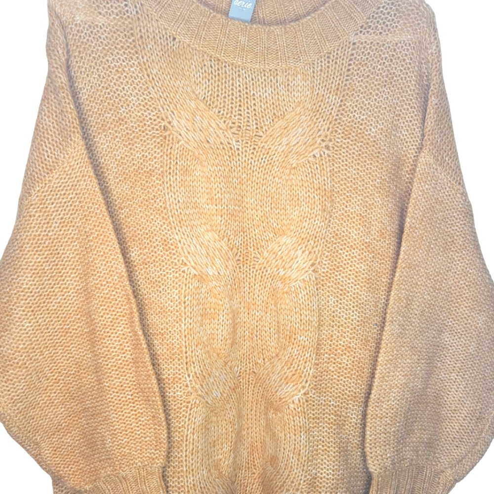 NWT Tan/Brown Aerie Cable Knit Oversized Wool Blend Sweater, Size Small - Picture 3 of 6